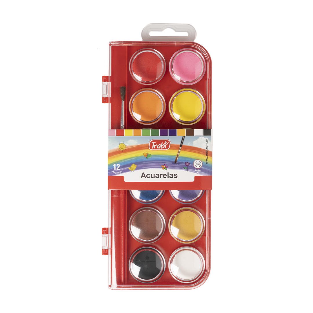 Acuarela Trabi tapa cristal x 12 colores + pincel