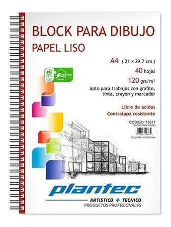 Block Plantec espiral A4 Liso 120 grs. 40 hojas
