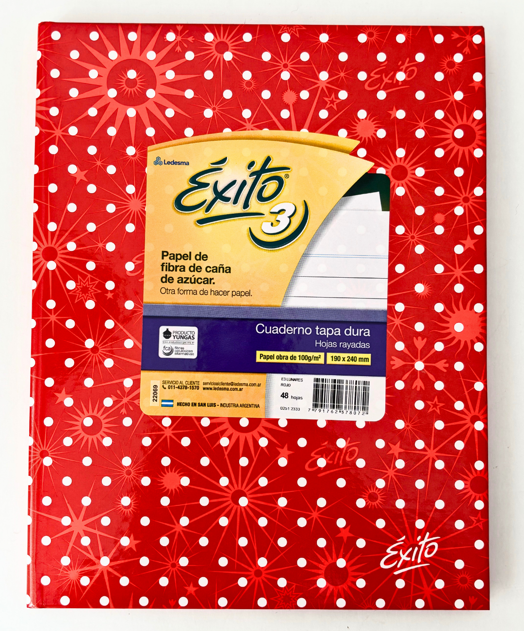 Cuaderno Exito lunares tapa dura 48 hojas rayadas rojo