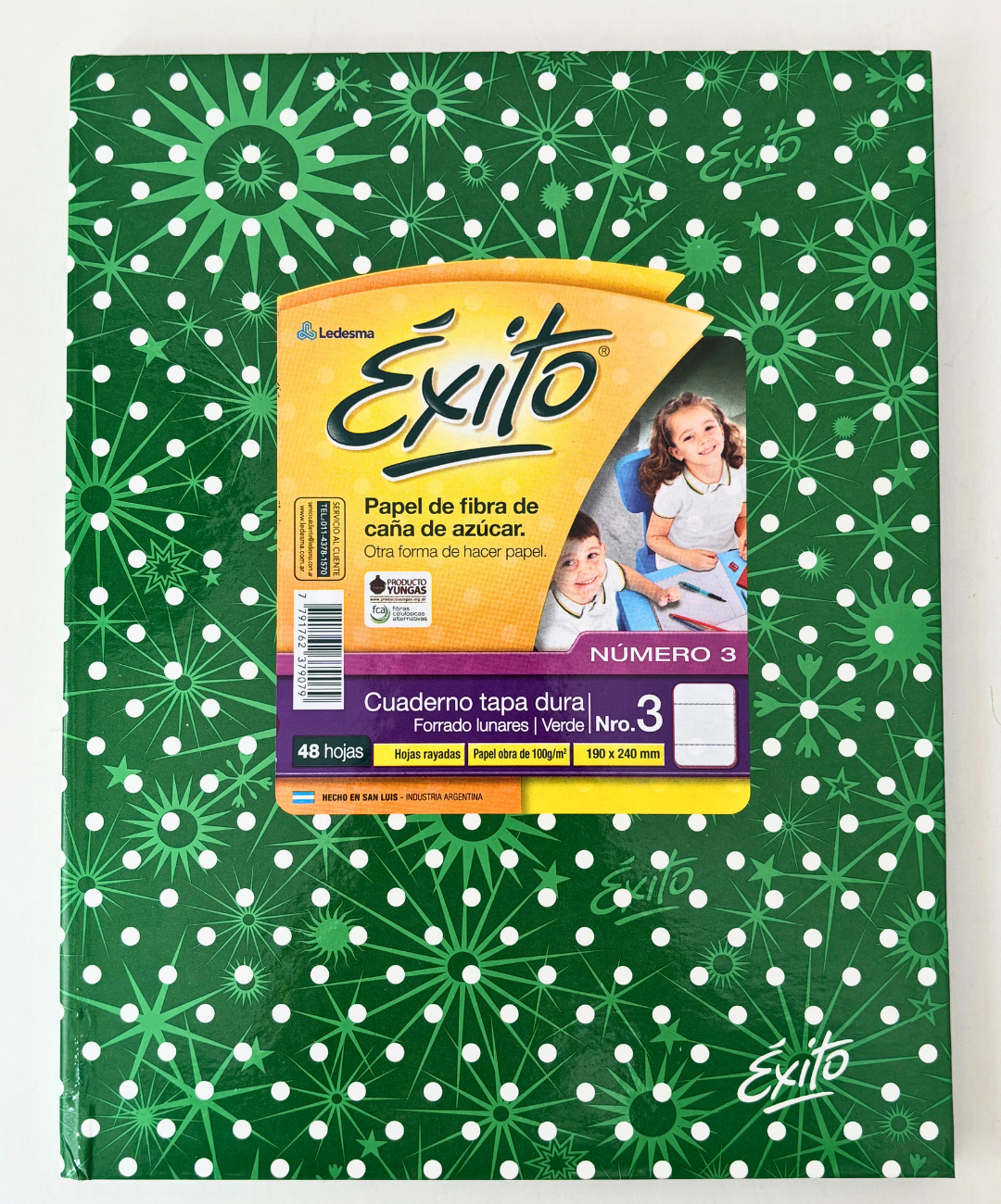 Cuaderno Exito lunares tapa dura 48 hojas rayadas verde