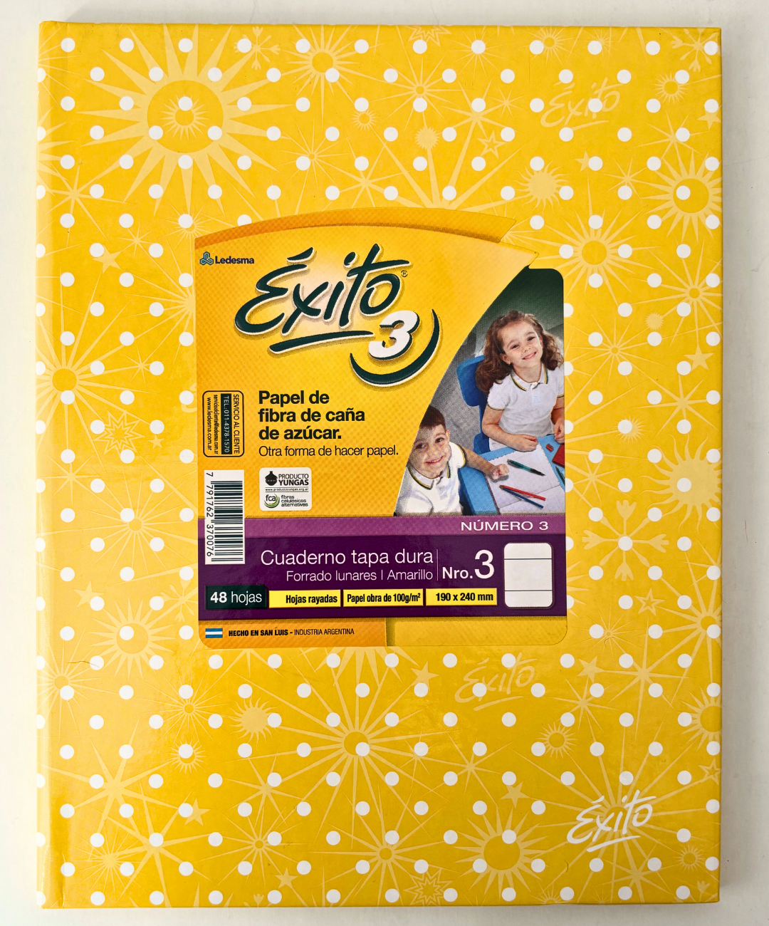 Cuaderno Exito lunares tapa dura 48 hojas rayadas amarillo